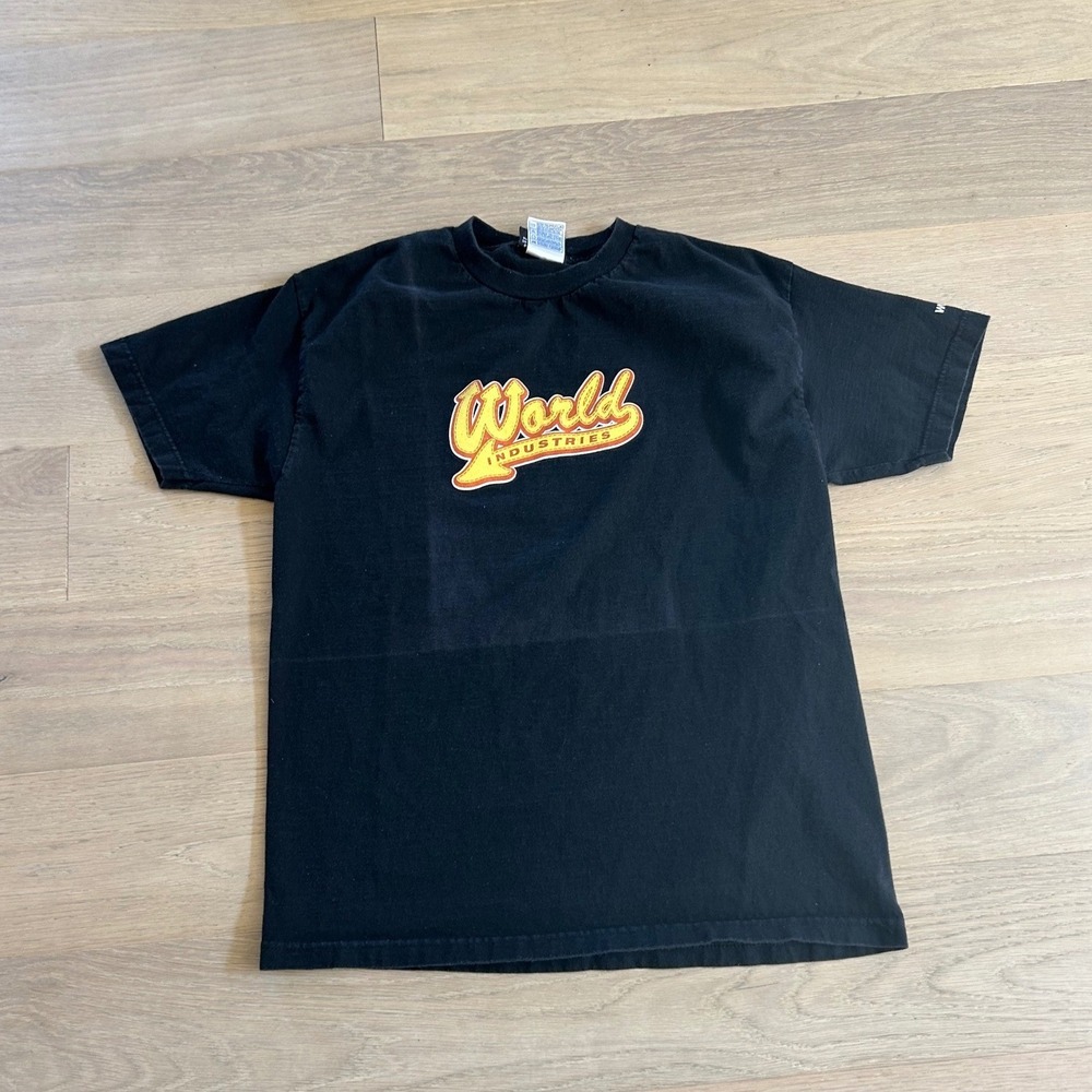 World Industries Mens Vintage Skate Graphic Shirt Black Large Flameboy USA Made